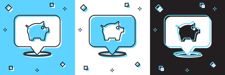 Set Piggy bank icon isolated on blue and white, black background. Icon saving or accumulation of money, investment. Vector