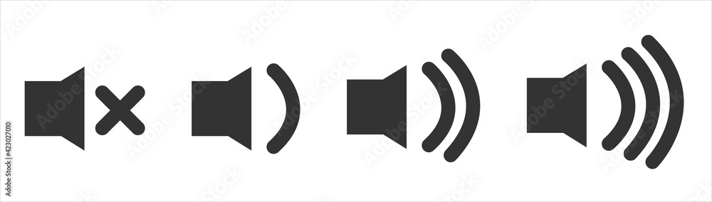 Poster an icon that increases and reduces the sound. a set of sound icons with different signal levels in a