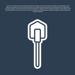 Blue line Shovel icon isolated on blue background. Gardening tool. Tool for horticulture, agriculture, farming. Vector