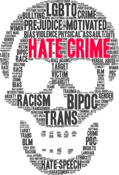 Hate Crime Word Cloud On A White Background.