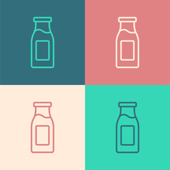 Pop art line Closed glass bottle with milk icon isolated on color background. Vector