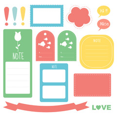 Cute paper notes in sweet color set. Printable planner stickers. Template for your message. Decorative planning element. Vector illustration.