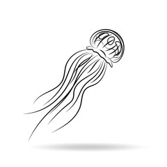 Contour vector design black color jellyfish (medusa). Suitable as an icon, silhouette for ready-made marine illustrations. EPS 10.