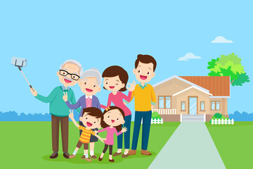 Big Family Making Selfie background of home