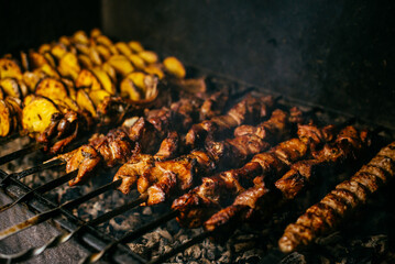 barbecue in the grill on the coals