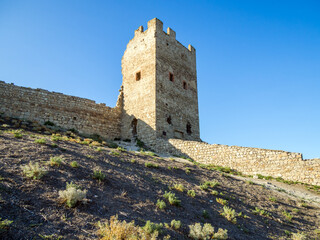 Fototapeta premium View of the Tower of Clement. Genoese fortress, city of Feodosia, Crimea