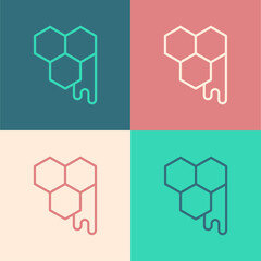 Fototapeta premium Pop art line Honeycomb icon isolated on color background. Honey cells symbol. Sweet natural food. Vector