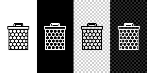 Set line Honeycomb icon isolated on black and white, transparent background. Honey cells symbol. Sweet natural food. Vector