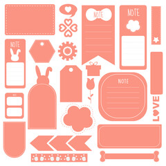 Cute paper notes in sweet color set. Printable planner stickers. Template for your message. Decorative planning element. Vector illustration.