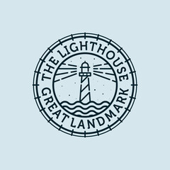 Lighthouse Vector Illustration Logo Design. Lighthouse or Beacon Premium Logo Design. Ocean, Beacon and Lighthouse Logo Concept Inspiration. Modern and Minimalist Nautical Logo Concept
