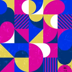 Gardinen abstract geometric background pattern, retro style, with circles, squares, stripes, paint strokes and splashes © Kirsten Hinte