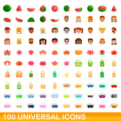 100 universal icons set. Cartoon illustration of 100 universal icons vector set isolated on white background