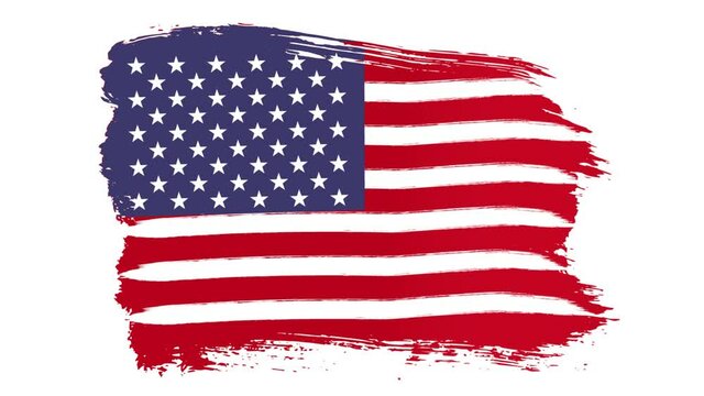 Stroke brush the national flag of USA in stop motion effect. Usa flag brush strokes art background. 