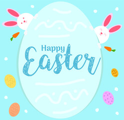 happy easter egg rabbits and carrots on blue background vector