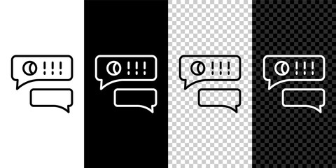 Set line Speech bubble chat about baseball game icon isolated on black and white, transparent background. Message icon. Communication or comment chat symbol. Vector