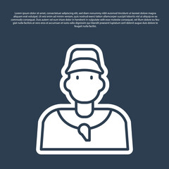 Blue line Baseball coach icon isolated on blue background. Vector