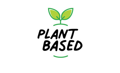 Plant based hand made text, hand drawn lettering style with leaves. Vegan and vegetarian food design concept. Veggie nutrition.
