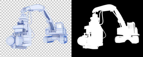 Tree cutting machine isolated on background with mask. 3d rendering - illustration