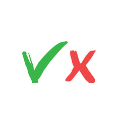 Check marks hand drawn style. Green Tick and red x. Approval vote symbols.