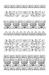 Set of seamless silver borders for page decoration, frame, fabric, tattoo etc
