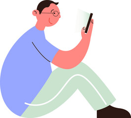 Entertainment of the Online community. A young man Writes Love letters, Communicates in social networks, Watches and likes Videos, Chat or Dating on the Site. Cartoon vector illustration.