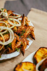 grilled chicken wings with vegetables