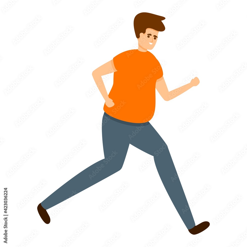 Poster obese running boy icon. cartoon of obese running boy vector icon for web design isolated on white ba