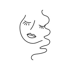 Modern Abstract Face Portrait. Linear Ink Brush. Line Art Current Contemporary Continuous Cubism Painting. Fashion Style Black And White Abstraction Poster