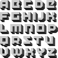 Geometric 3D font. Pixel geometric typeface 