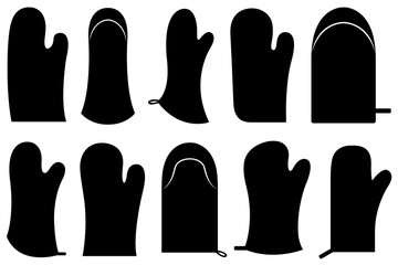 Set of different oven mitts isolated on white