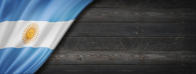 Argentinian flag on black wood wall banner