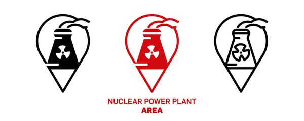 Nuclear power plant location icon design logo. Silhouette, colorful and linear nuclear power plant icon set. Creative location icon for your web mobile application logo design. Line vector.