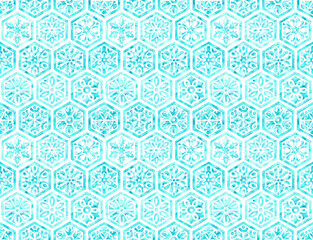 Obraz premium White and mint watercolor seamless pattern. Hexagonal tile drawn with a brush on paper. Print for textiles.