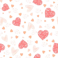 Zelfklevend Fotobehang Confetti hearts for valentine time. Seamless pattern doodle style. Vector © yucatana