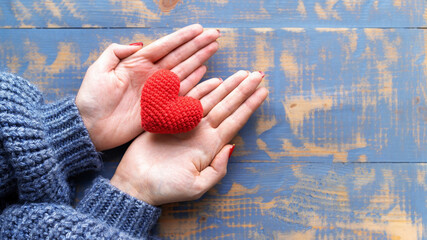 Hand made red heart composition