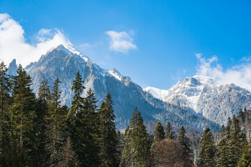 Snow covered mountain peaks in the Romanian Carpathians in winter season