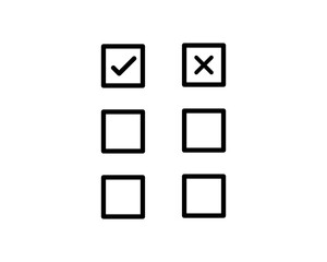 Set of trendy flat check mark and cross icons. True or false Vector illustration isolated black and white.