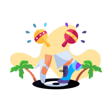Dancing feet and maracas. Dance and music concept - Vector