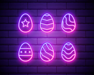 Vector set of realistic isolated neon sign of Easter egg logo for template decoration and covering on the wall background. Concept of Happy Easter celebration.