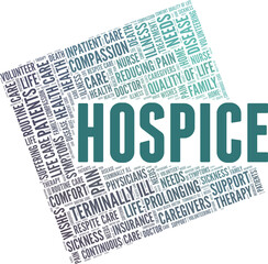Hospice vector illustration word cloud isolated on a white background.