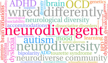Neurodivergent Word Cloud on a white background. 