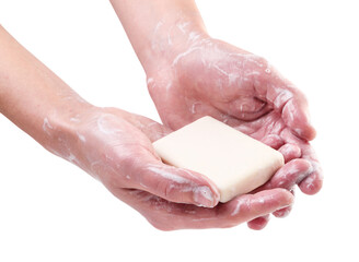 ashing hands with soap on a white background. Isolated