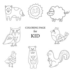  coloring page for kid,Collection of animal and Sun.