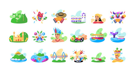 Set of Colombian tourist attractions - Vector illustration
