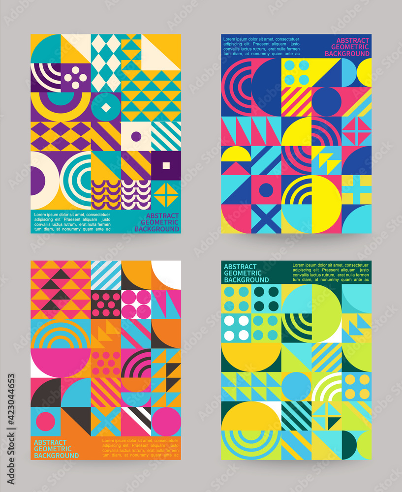 Sticker set of geometry minimalistic backgrounds with simple geometric shapes and figures. posters,flyers an