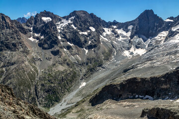 Vallon des Etages ,Paysage du parc national des Ecrins en été  , Saint Christophe en Oisans...