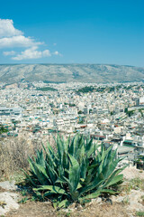 View of Athens from Philoppapos hill on a bright summer day, Athens, Greece