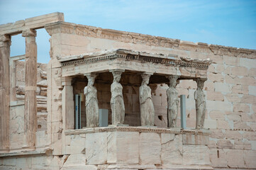 Erechtheion Temple dedicated to Goddess Athena on Acropolis hill, Athens, Greece