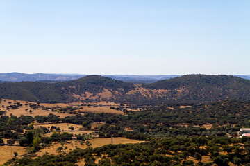 Fototapeta na wymiar Panoramica, Paisaje o Vista en el pueblo de Aracena, provincia de Huelva, comunidad autonoma de Andalucia, pais de España