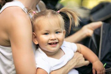 Happy little toddler girl with big smile. 